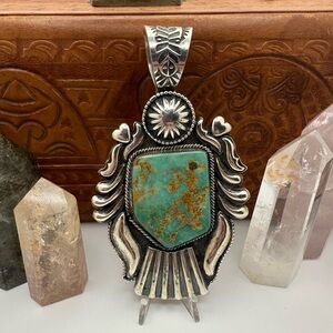Navajo Richard yazza sterling silver Royston turquoise pendant Native American